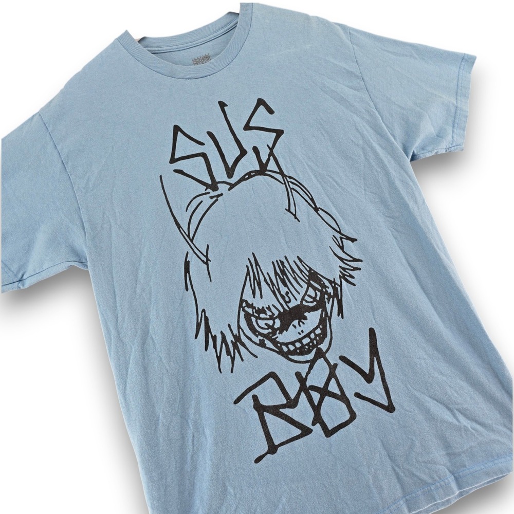 Sus Boy Mens T Shirt Large Blue Cotton Graphic Anime Skull Streetwear Tee